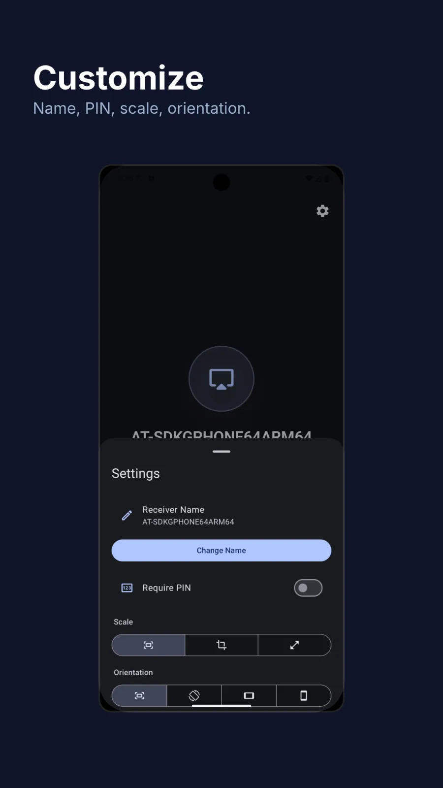 Customize settings sheet