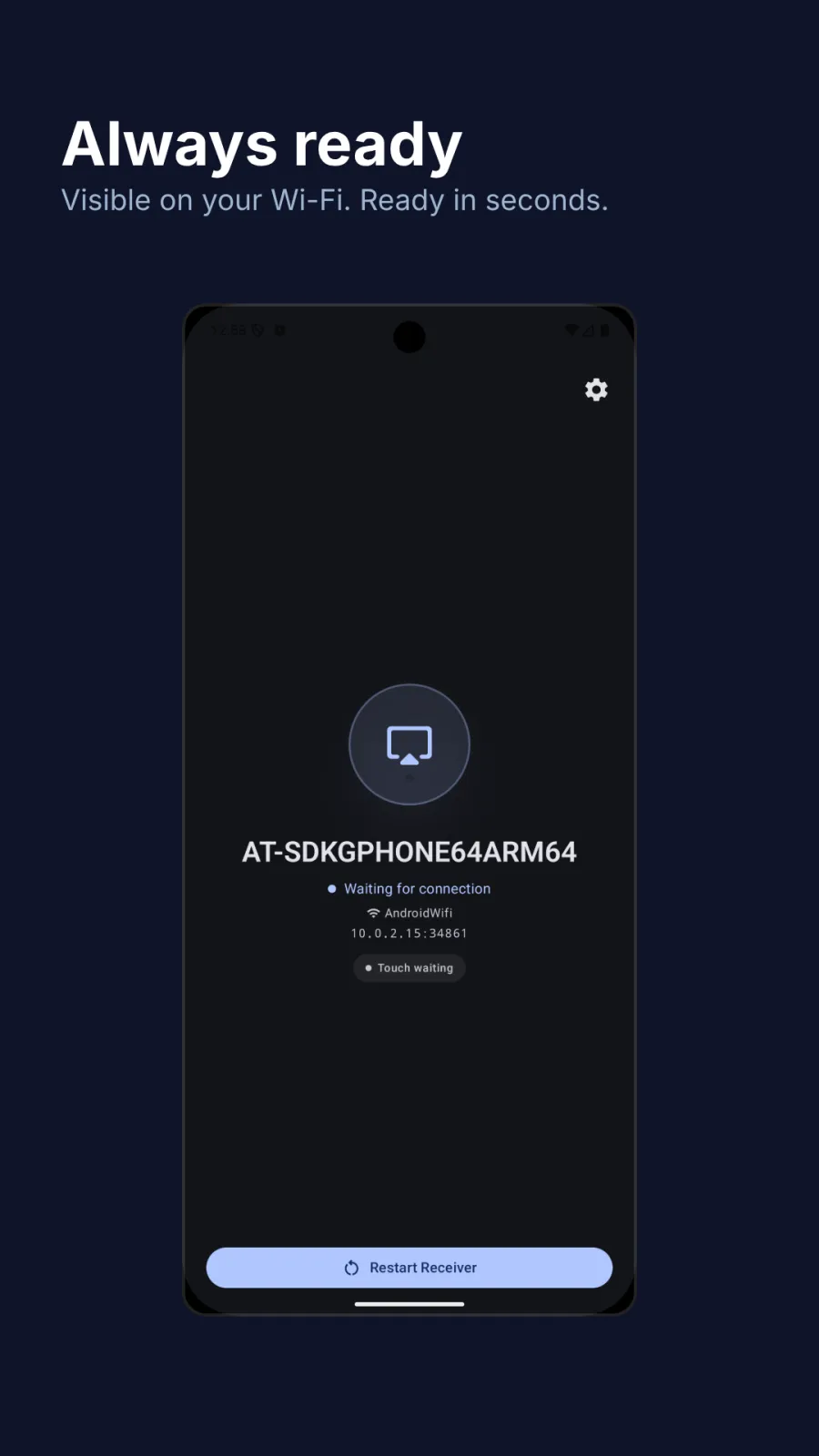 Standby screen showing the device is ready to receive AirPlay