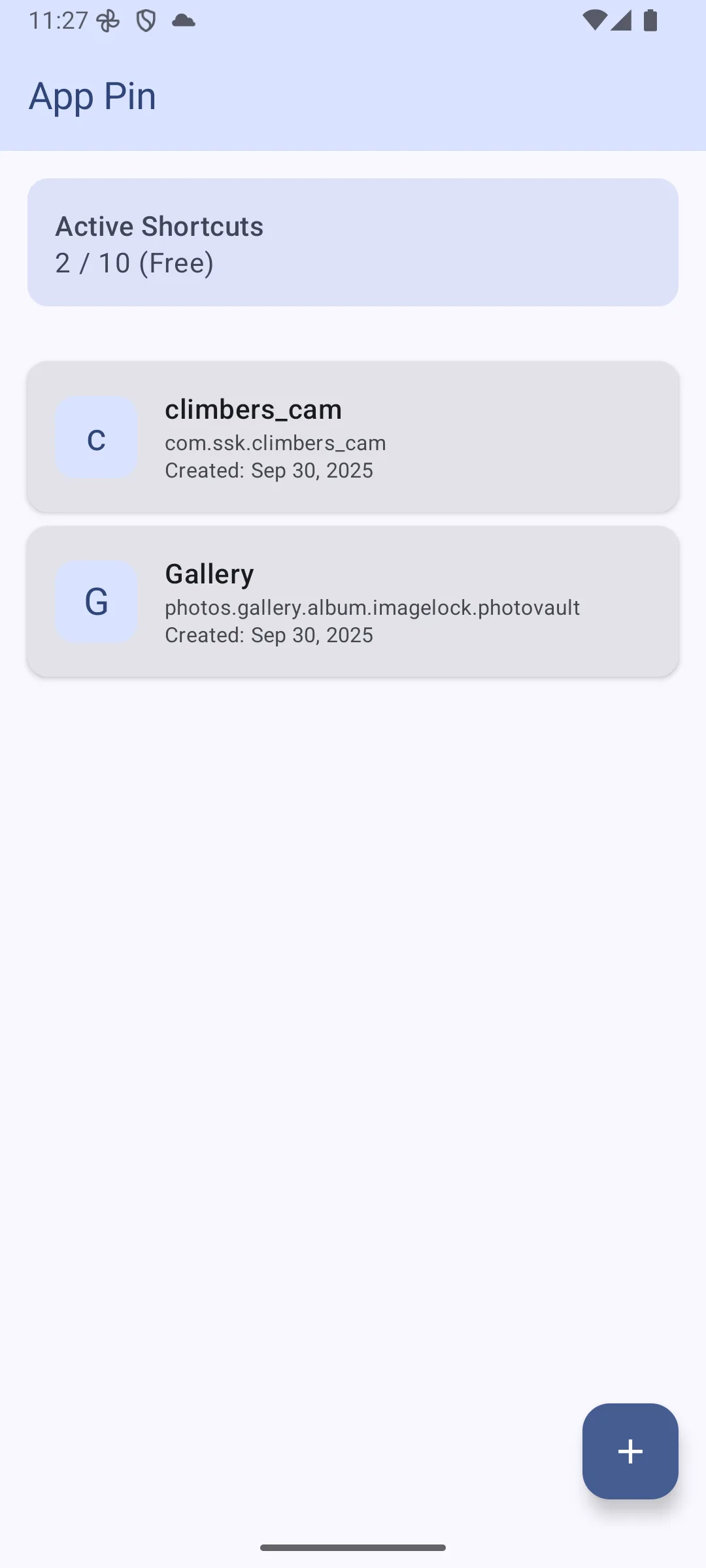 App Pin dashboard listing active shortcuts