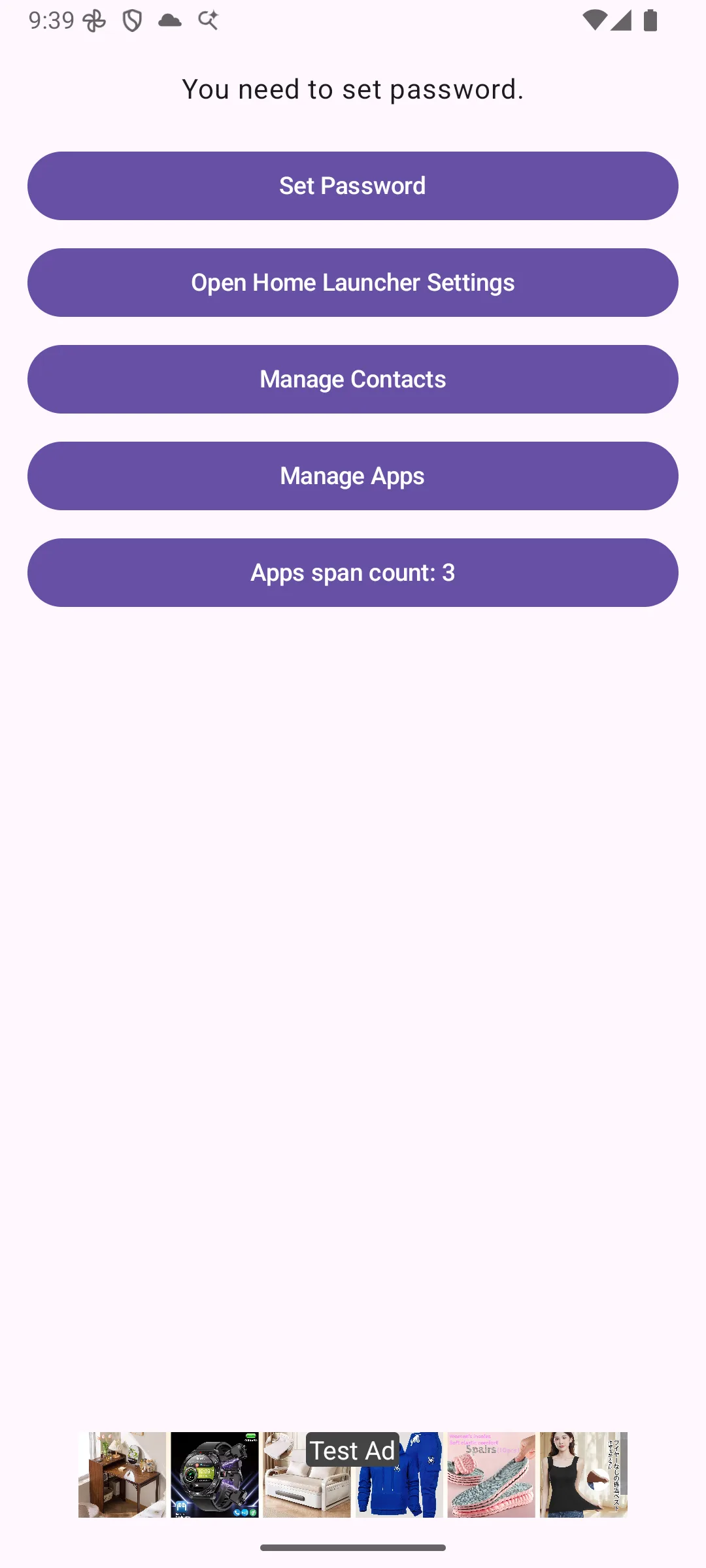 Settings locked behind a password